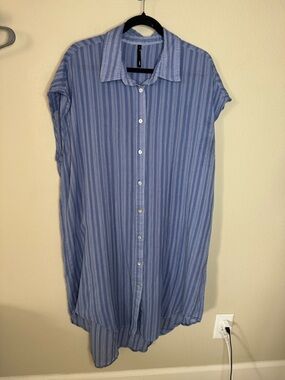 Slink Blue Striped Oversized Button Up Shirt Cotton Coastal L XL Fit
